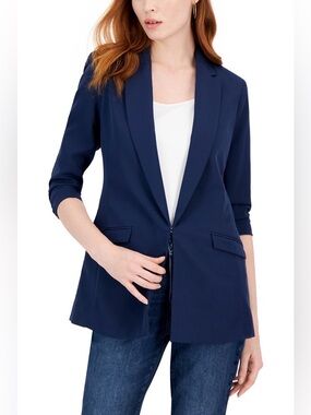 Elleven Navy Blue Women’s Ruched Sleeve Blazer - Size L